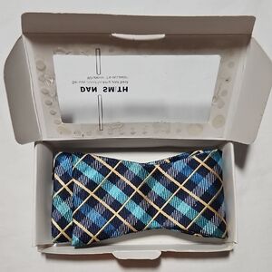 NEW Dan Smith Bow Tie in Gift Box Blue Teal Navy Tan Plaid Handmade